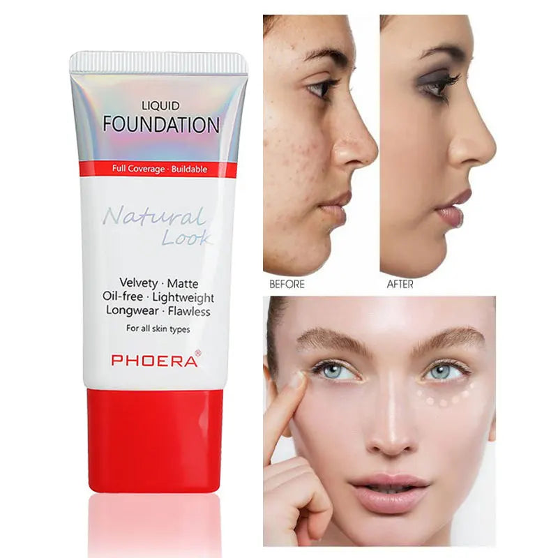 Liquid Foundation Mineral Touch Oil Control Matte Skin-Friendly Makeup Full Coverage 24Hour Long Lasting Cosmetic