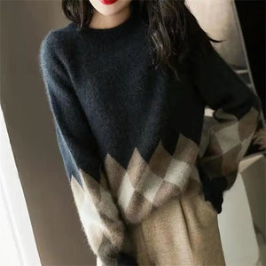 Ladies Sweaters Graphic Knitted Top for Women Pullover Round O Neck
