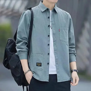 Long Sleeve Shirt Fashionable Spring Autumn Workwear Jacket For Men Comfortable Non-iron
