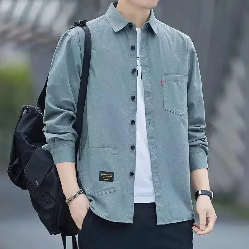 Long Sleeve Shirt Fashionable Spring Autumn Workwear Jacket For Men Comfortable Non-iron