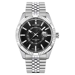 SAPPHERO Mens Watches luxury Business Stainless steel Wristwatch 100m Waterproof Bleu Quartz luminous Clock Gift for Men