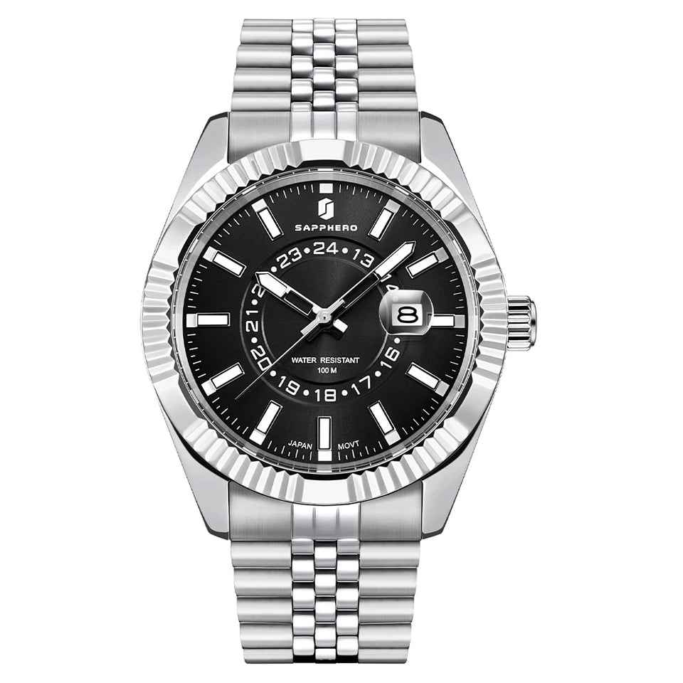 SAPPHERO Mens Watches luxury Business Stainless steel Wristwatch 100m Waterproof Bleu Quartz luminous Clock Gift for Men