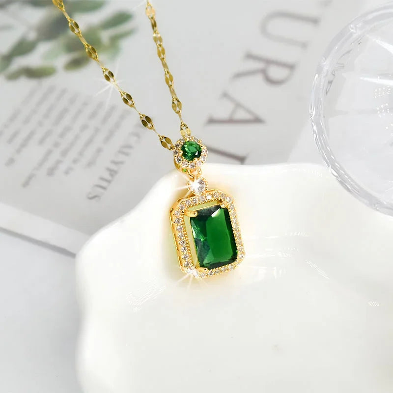 Exquisite Fashion Emerald Perfume Bottle Necklace Earrings Ring 3 Piece Set Classic Banquet Wedding Jewelry