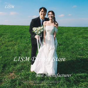 LISM 2025 Off Shoulder A Line Taffeta Wedding Dresses Korea Photo shoot Pleats Country Bridal Gowns Corset Back Customized