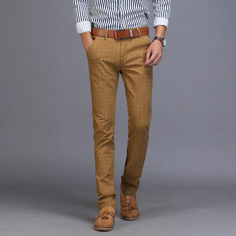 Spring Summer New Casual Pants Men Cotton Slim Fit Chinos Fashion Trousers