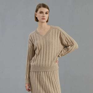 High Quality Luxury Women's Clothing 100% Cashmere V neck Pullover Knitted Hooded Sweater