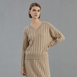 High Quality Luxury Women's Clothing 100% Cashmere V neck Pullover Knitted Hooded Sweater
