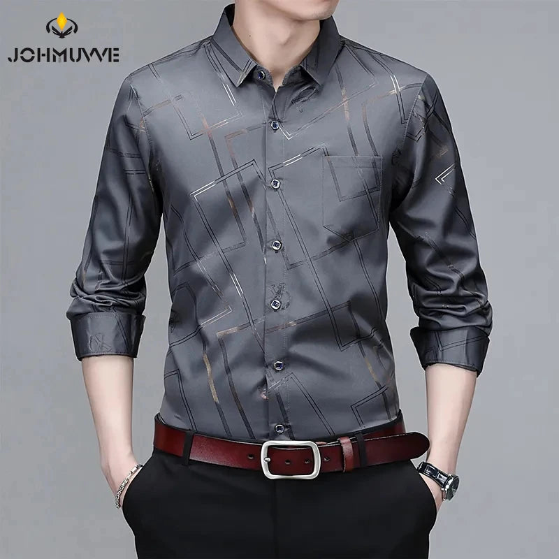 Men's Casual and Fashionable Long Sleeved Printed Shirt,