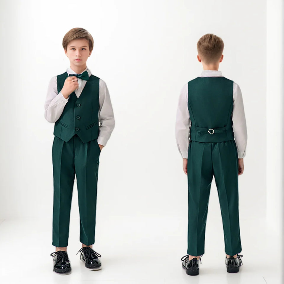 Boys Green High-end Suit Set  Child Performance Wedding Birthday Photography Costume Kids Blazer Vest Pants Bowtie Outfit