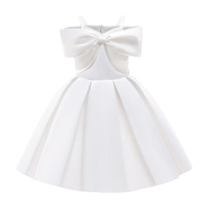 2024 New Girl Summer Solid Dress Bowknot Short Sleeve Shoulderless Children Skirts Breathable Quick Drying Casual Kids Dresses