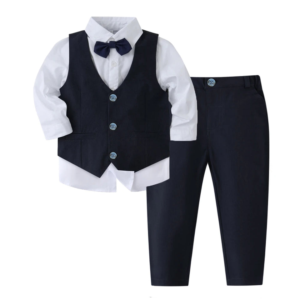 Pink Wedding Flower Suit for Kid Boy Spring Autumn Winter Gentleman Vest 4PCS Formal Sets 123456 Years Children Birthday Clothes