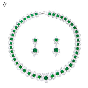 Europe and American High Quality Luxury Emerald Jewelry Sets 2 Piece Green Zircon Earring Necklace Chain Banquet Dress Accessory