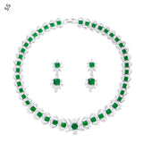 Europe and American High Quality Luxury Emerald Jewelry Sets 2 Piece Green Zircon Earring Necklace Chain Banquet Dress Accessory
