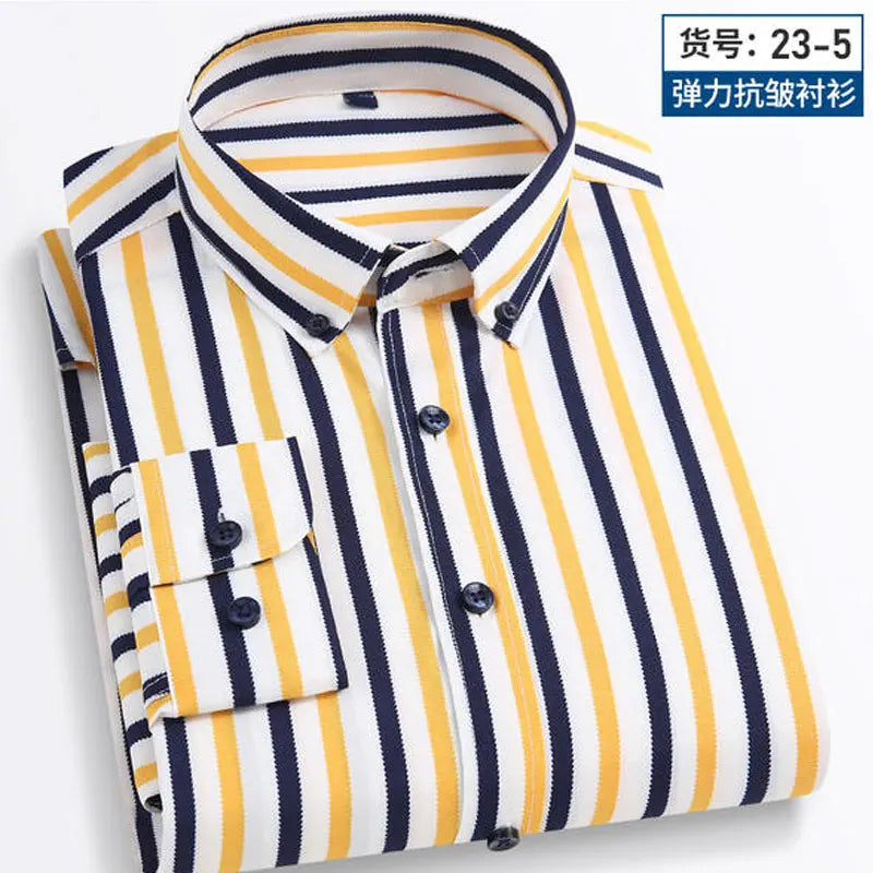 Summer men's long-sleeved shirt spring and summer ice silk thin stripes business casual high-quality work clothes wear fashion