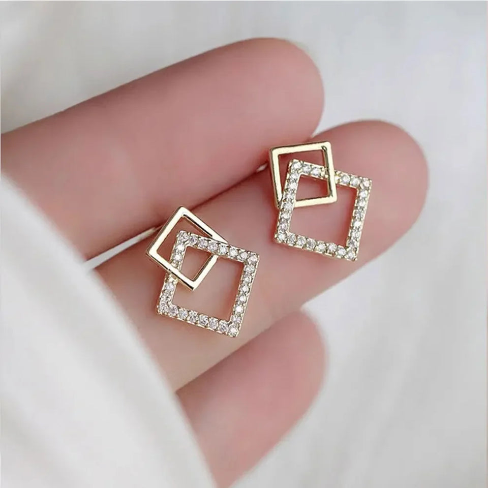 Luxury Square Zircon Rhinestone Geometry Earrings Simple Exquisite Alloy Earrings Ear Studs Women Versatile Ear Jewelry
