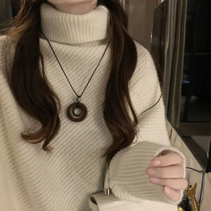 Pullover Off White Turtleneck Women's Sweater Gigh Neck Jerseys Knit Woman
