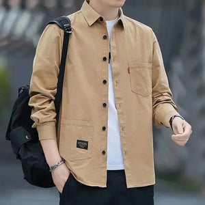 Long Sleeve Shirt Fashionable Spring Autumn Workwear Jacket For Men Comfortable Non-iron