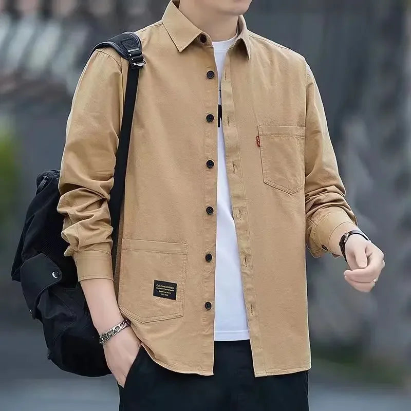 Long Sleeve Shirt Fashionable Spring Autumn Workwear Jacket For Men Comfortable Non-iron