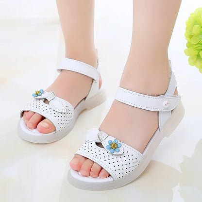 Girls Princess Sandals Cute Children Summer Beach Shoes Fashion Soft Breatheable Non-slip Kids Hollow Bow Flowers Sandals