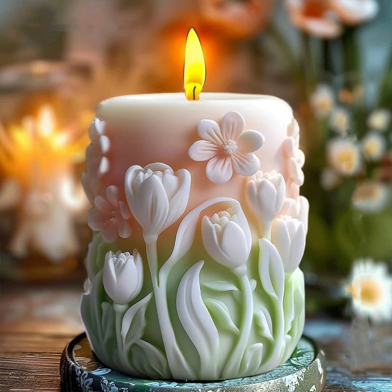 candle silicone mold flower bouquet relief resin mould blooming flower gypsum molds