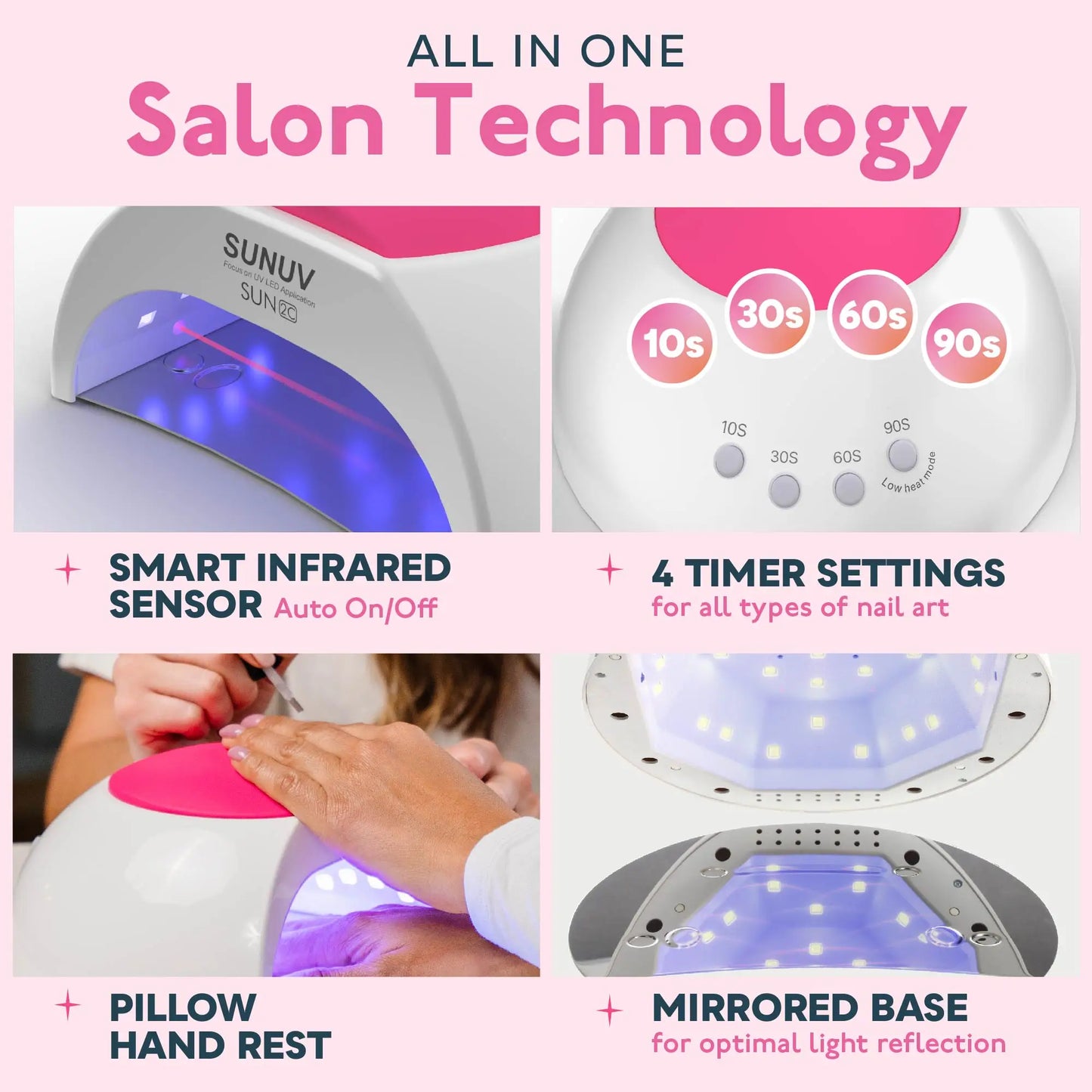 SUNUV SUN2C 48W Nail Lamp UV Lamp SUN2 Nail Dryer for UVLED Gel Nail Dryer Infrared Sensor with  Rose Silicone Pad Salon Use