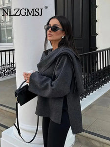 Winter Female Scarf Coat Long Sleeve Knitted Asymmetric Jackets For Women