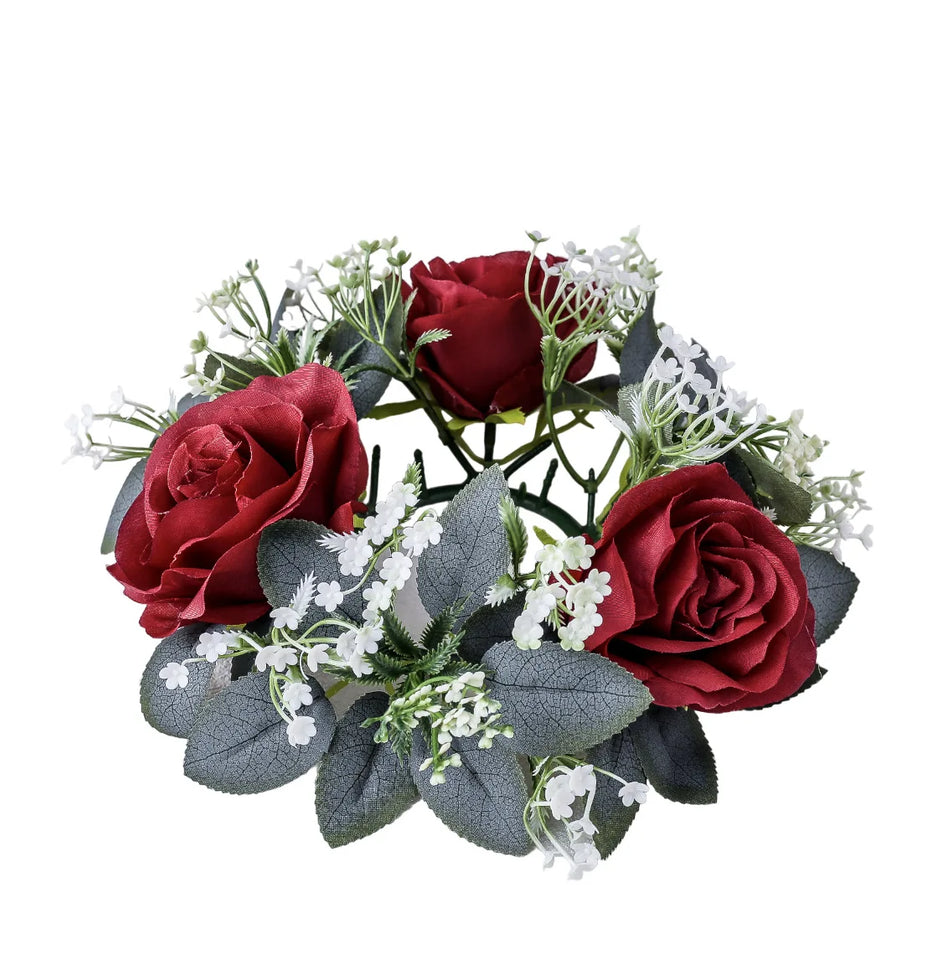 Valentine's Day Candlestick Wreaths Artifical Rose Candles Aromatherapy Party Table Desktop