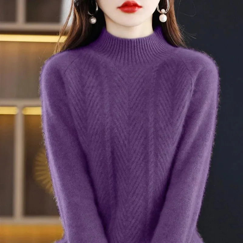 Sweater Women Half Turtleneck Pullover Knitted Sweaters Warm Knitwear Female