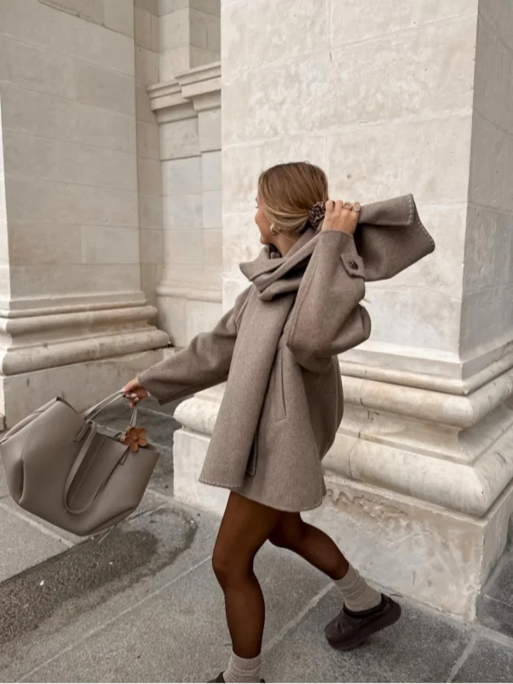 Collar Woolen Blends Jacket Women Elegant Long Sleeve Single Breasted Short Coats