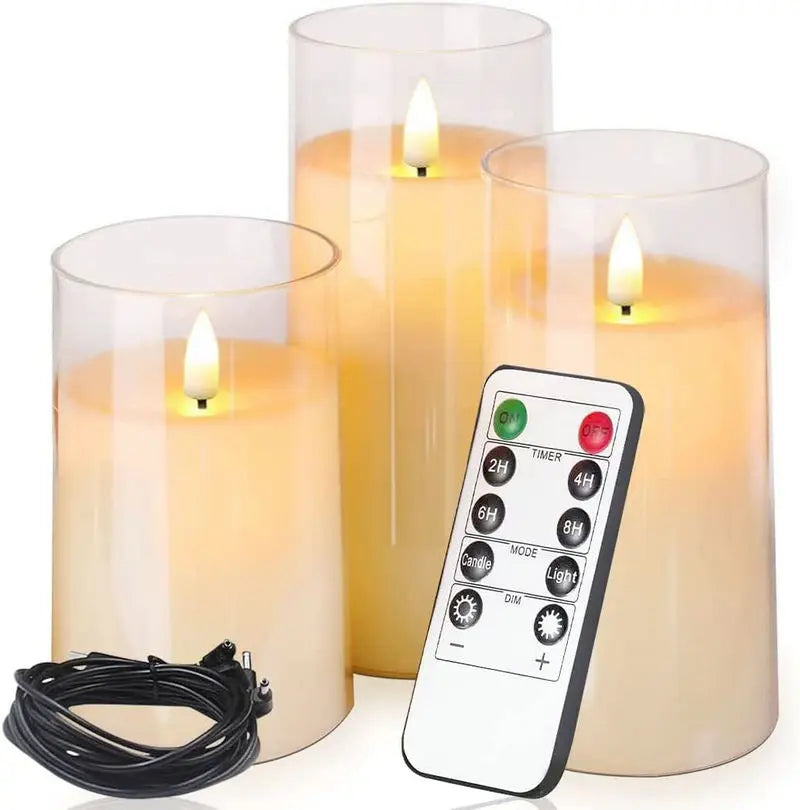 Set of 3 Rechargeable Electric Flameless Pillar Candle