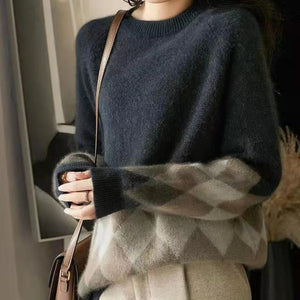 Ladies Sweaters Graphic Knitted Top for Women Pullover Round O Neck