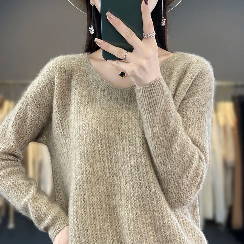 Women's Fashion Sweater V-Neck Pullover Long Sleeve