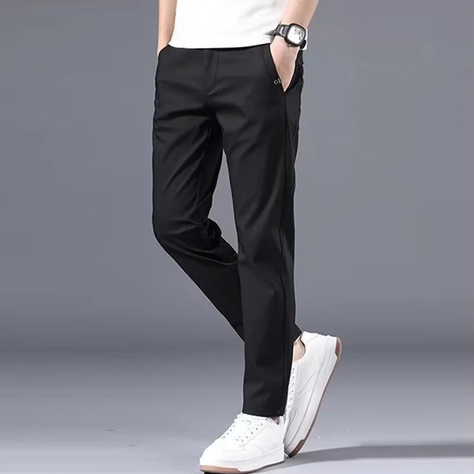 Fashion Men's Slim Fit Pants Solid Color Stretch Chino Trousers Casual Flat