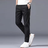 Fashion Men's Slim Fit Pants Solid Color Stretch Chino Trousers Casual Flat