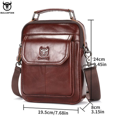 BULLCAPTAIN Men's Genuine Leather Shoulder Bag Multifunctional 7.9-inch Tablet Handbag Retro Casual Crossbody Bag Cowhide