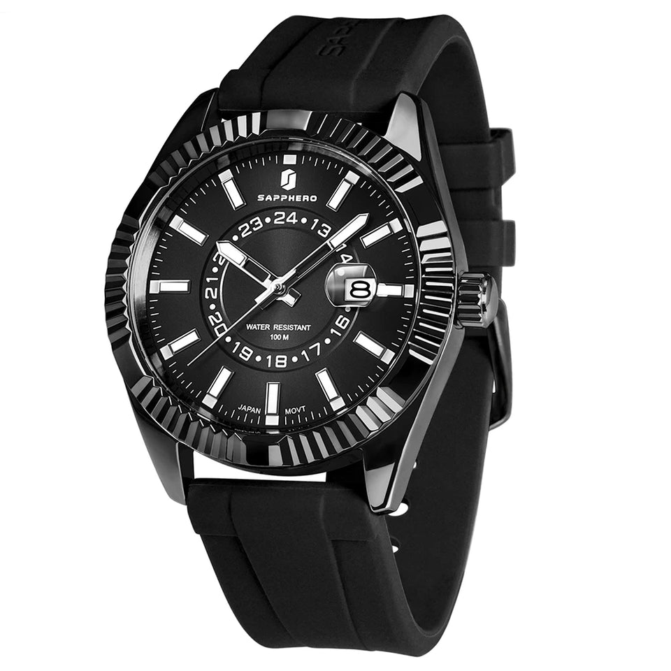 SAPPHERO Mens Watches luxury Business Stainless steel Wristwatch 100m Waterproof Bleu Quartz luminous Clock Gift for Men
