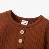 Baby Boy/Girl Solid Ribbed Long-sleeve Jumpsuit with Pocket Soft and Comfortable
