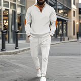 Autumn and winter new men's fashion outdoor sports half zipper Waffle casual stand collar long sleeve hoodie + trousers men's su
