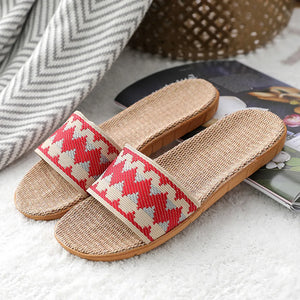 Casual Home Slippers Linen Sole Mixed Colors Fashion Comfort Flat Slippers