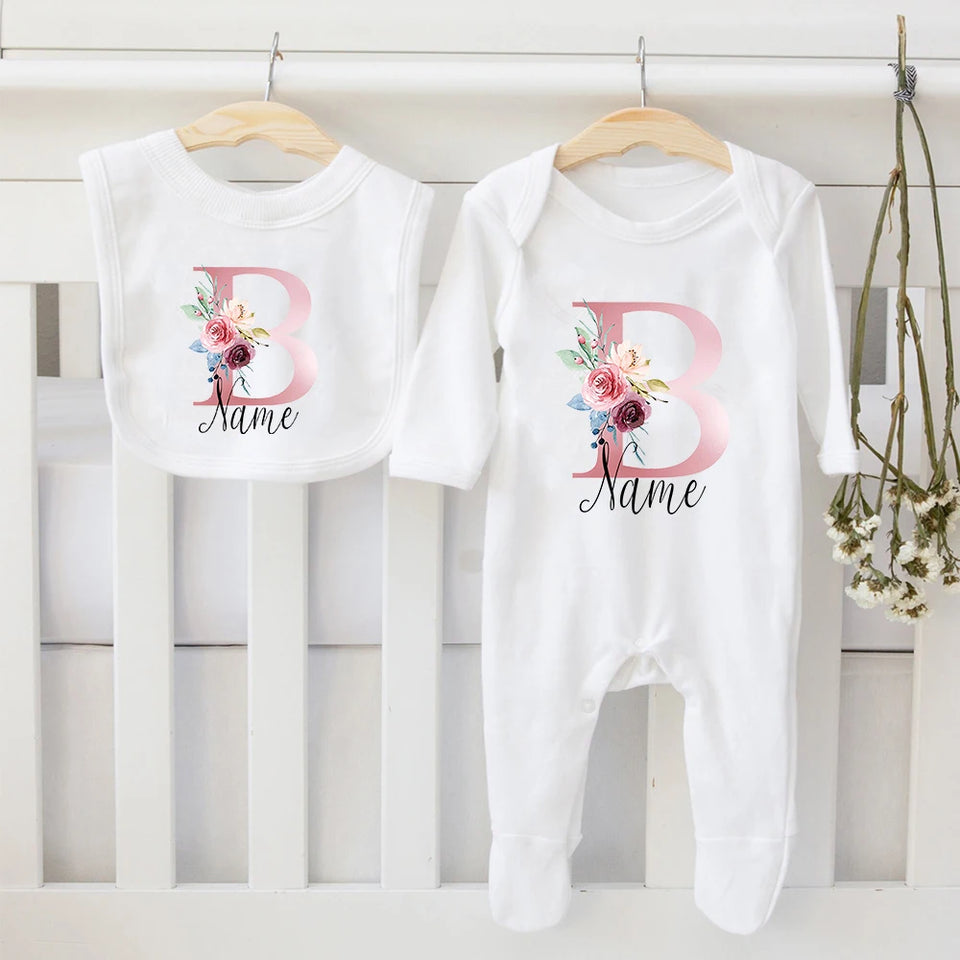 Newborn Girl Coming Home Outfit Personalized Baby Girl Outfit Custom Name Coming Home Outfit Monogrammed Baby Shower Gift Set