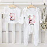 Newborn Girl Coming Home Outfit Personalized Baby Girl Outfit Custom Name Coming Home Outfit Monogrammed Baby Shower Gift Set