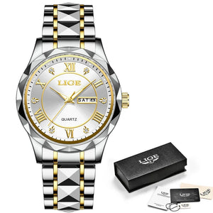 LIGE Luxury Quartz Men Watch Waterproof Luminous Date Week Man Watch Stainless Steel Business Wristwatches Male Clock Reloj+Box