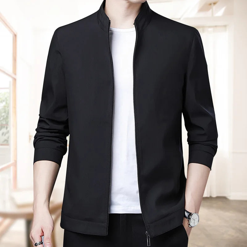 Casual Luxury Solid Color Men's Jacket Spring Autumn Thin V-neck Baseball Jacket for Men Zipper Up Jacket Man Outerwear Tops 3XL