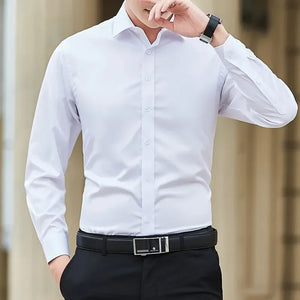 2024 New Plus Size 7XL 8XL Men White Business Shirt Fashion Dress Party Classic Basic Slim Long Sleeve Shirt Brand Clothes