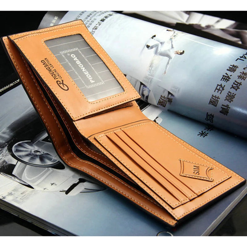 Men	PU Leather Wallet Luxury Short Card Holder Purse for Male Business Fold Portable Rfid Wallets for Man Money Bag