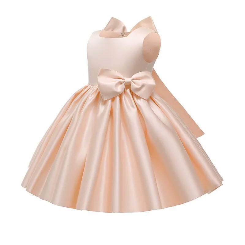 Customized Flower Baby Girls Wedding Birthday Bownot Dresses Clothing Toddler Kids Princess Party Ball Holy Communion Gown