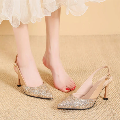 Luxury Glitter Women High Heels Shoes Comfortable Sexy Pointed Toe Female  Heels Sandals