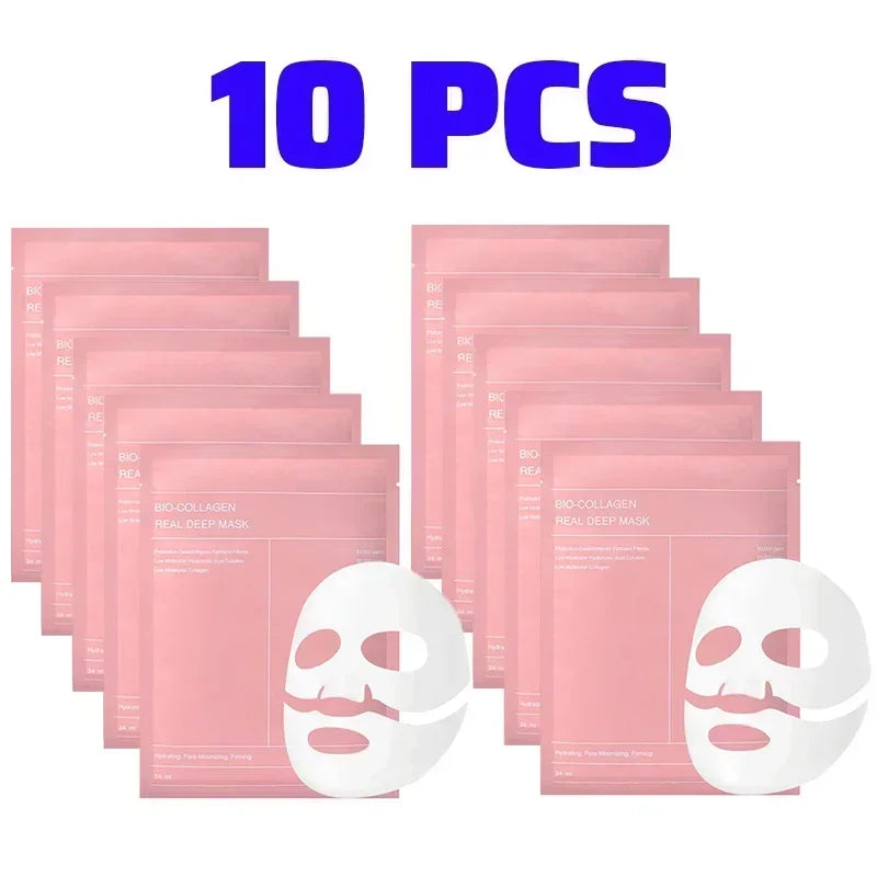 10Pcs Bio-Collagen Face Mask Firming Nourish Brightening Soft Gel Split Mask Shrink Pores Deep Hydrating Night Moisturized Masks