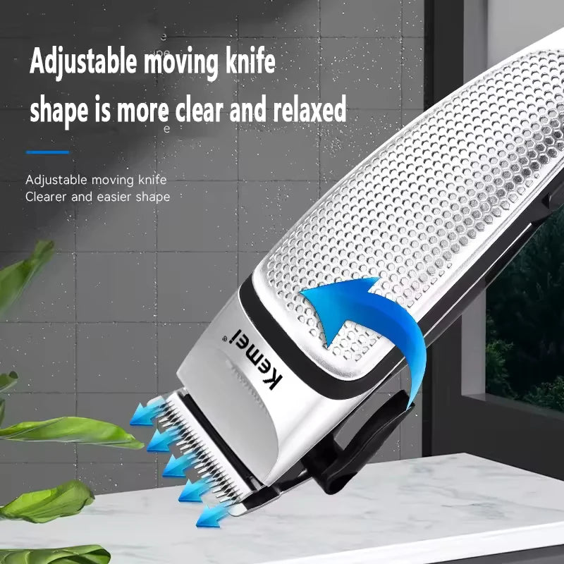 Kemei Professional Electric Hair Clipper Adjustable Moving Knife Noise Reduction Cutter Head Oil Head White Barber KM-4639