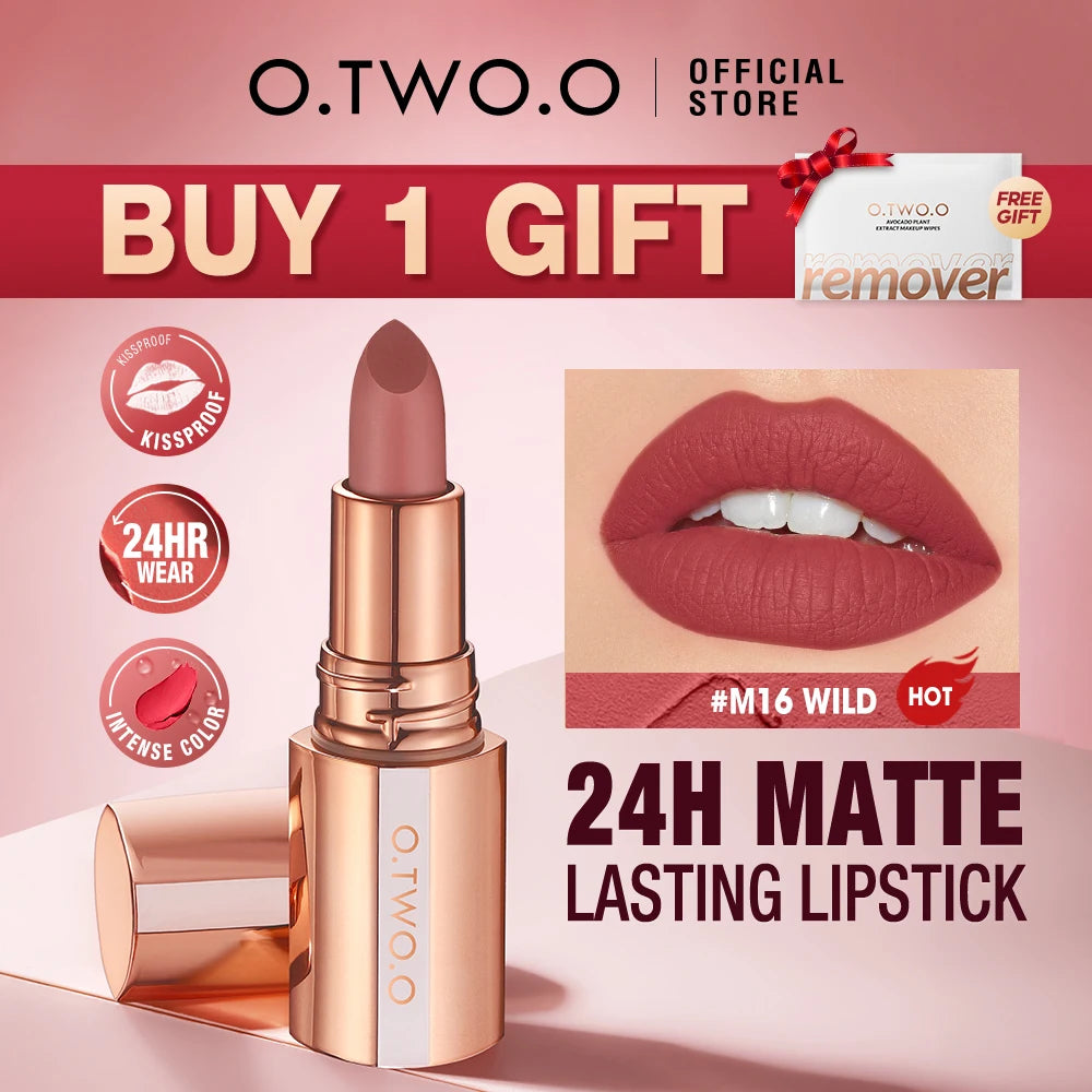 O.TWO.O Matte Lipstick Long Lasting Waterproof Lip Stick Smudge-free Classic Highly Pigmented Velvet Finish Lip Tint Makeup